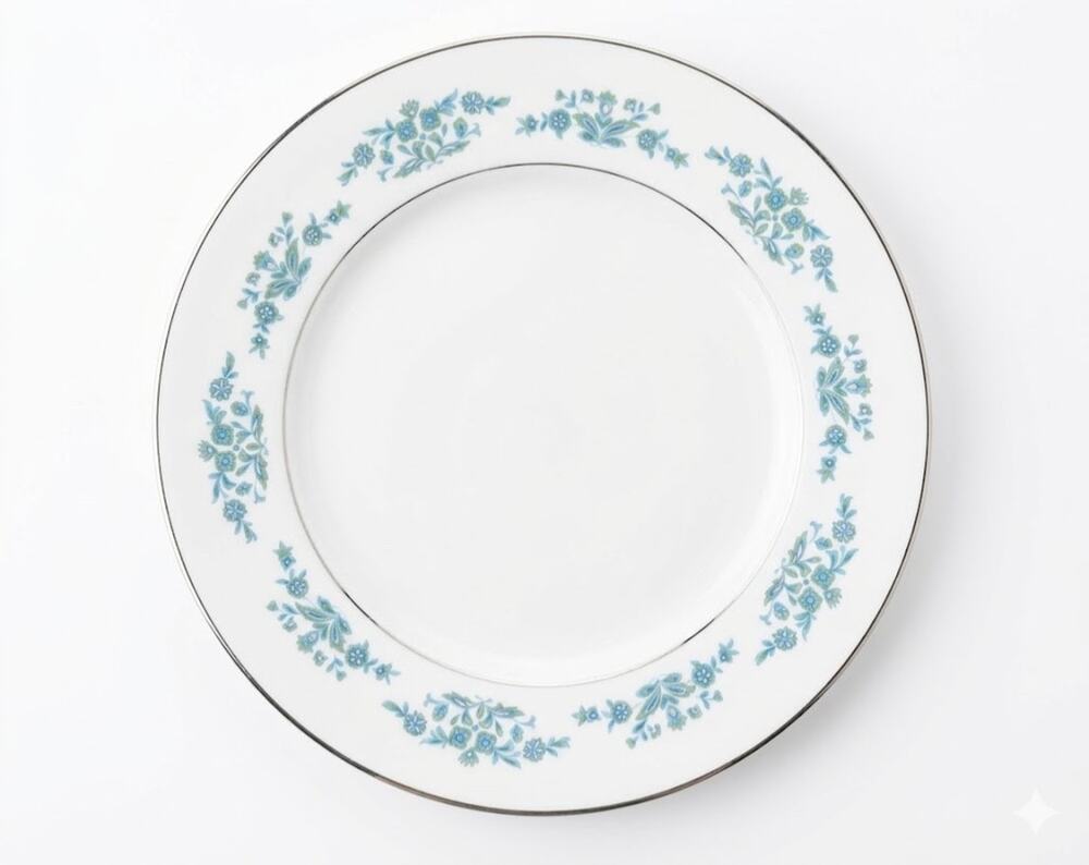 Vintage Sango Fine China Dinner Plate Sage 3785 Blue Floral Silver Made in Japan